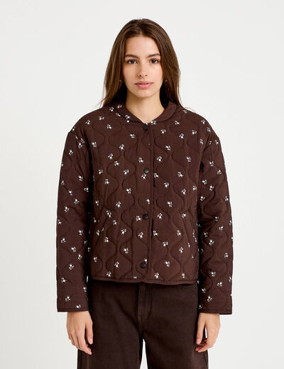 Veste droite manches longues marron fonc&eacute; femme