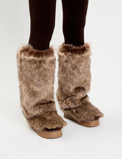 Gu&ecirc;tres en fausse fourrure sable femme