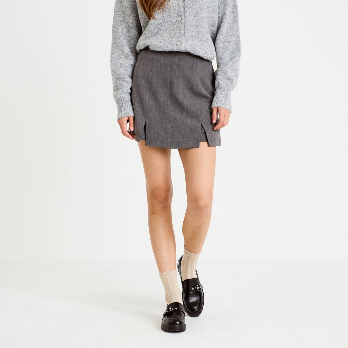 Jupe-short droite fentes gris clair femme