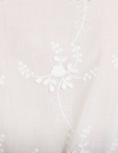 Blouse col v manches courtes brod&eacute;e ecru femme
