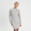 Robe pull &agrave; torsades gris clair femme