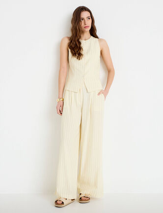 Pantalon large jaune pastel femme