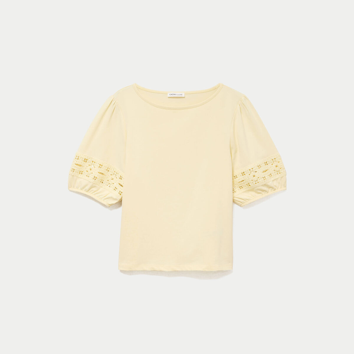 T-shirt col rond manches courtes jaune pastel femme