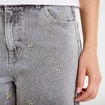 Jean wide leg taille haute brod&eacute; denim gris femme