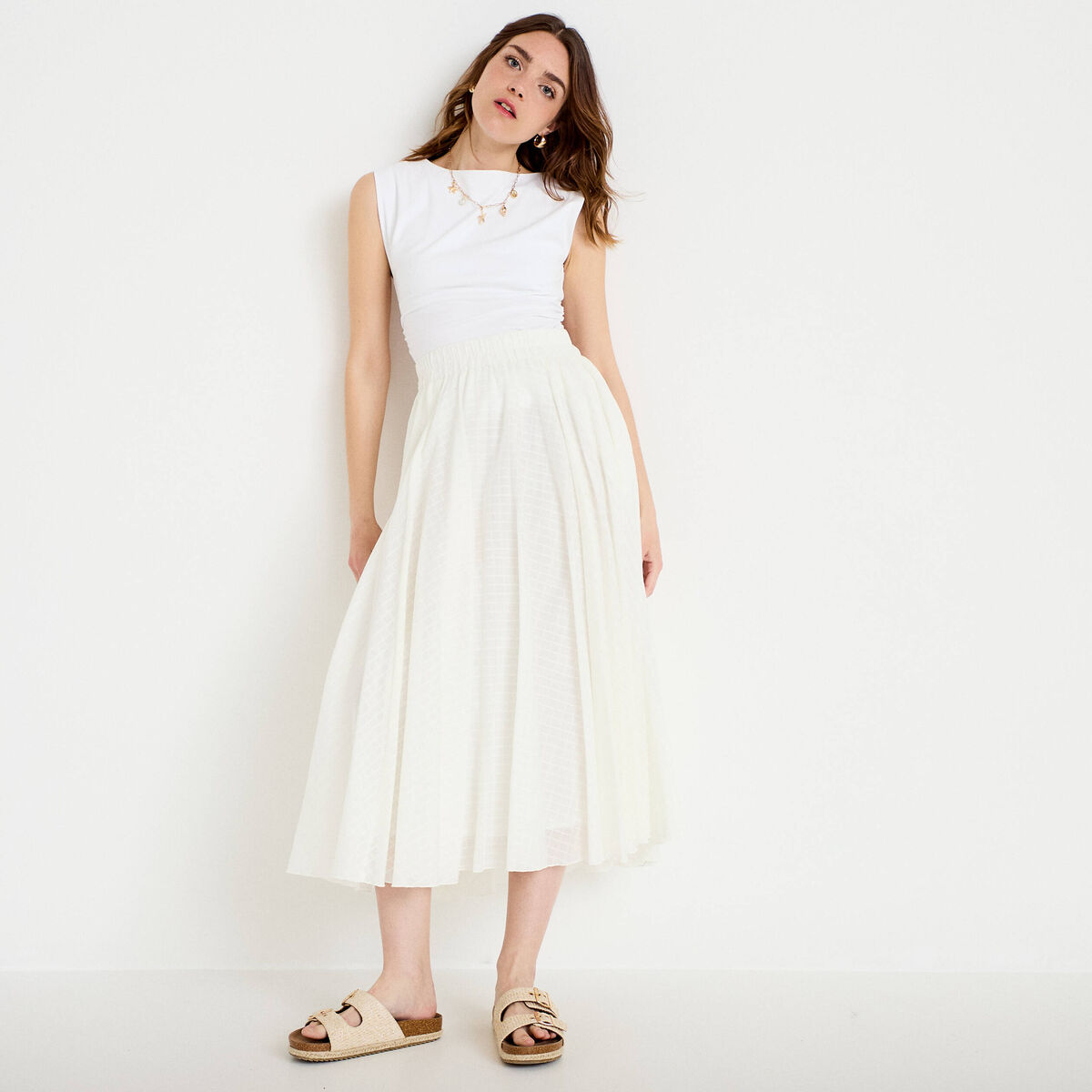 Jupe longue &eacute;vas&eacute;e ecru femme