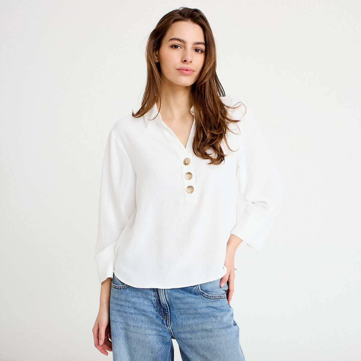 Blouse manches longues ecru femme
