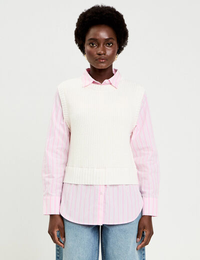 Pull chemise 2-en-1 ecru femme