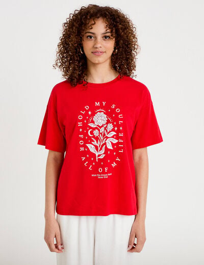 T-shirt oversize manches courtes rouge femme