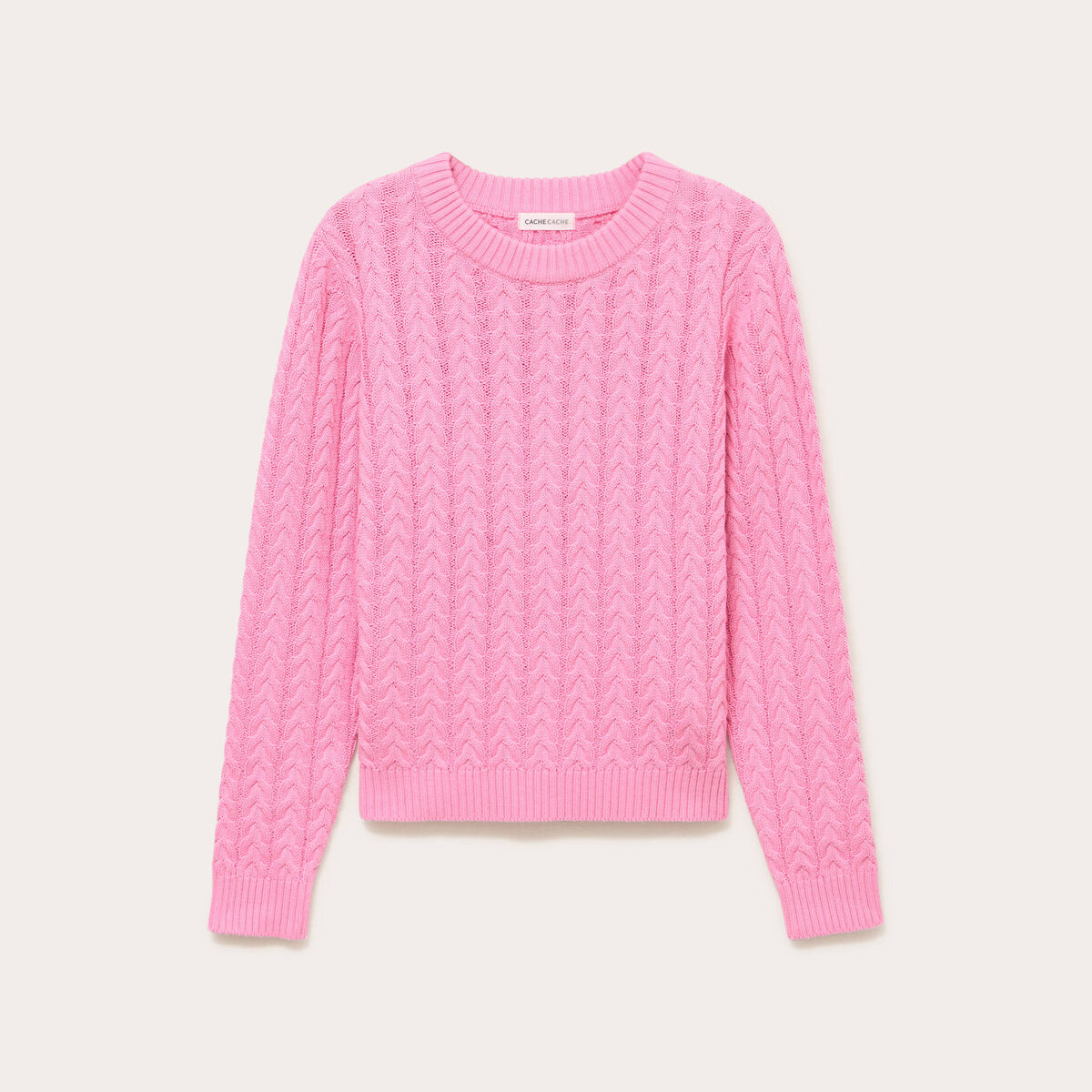 Pull torsad&eacute; rose femme