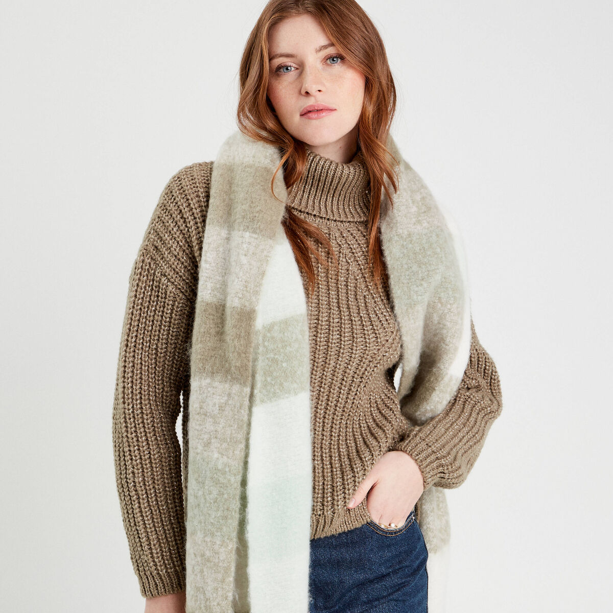 &Eacute;charpe avec franges vert pastel femme