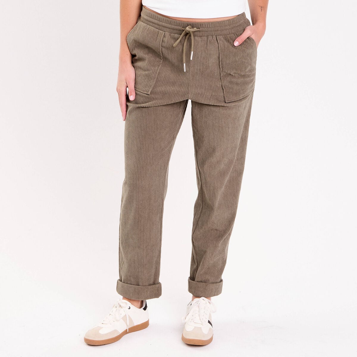 Pantalon jogging velours vert kaki femme