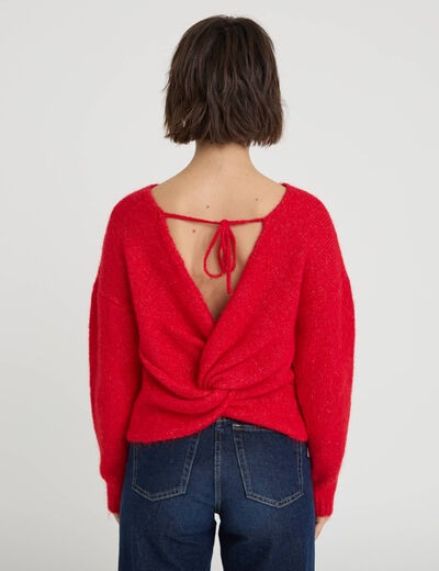 Pull d&eacute;collet&eacute; dos rouge femme