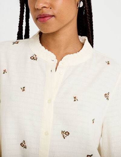 Blouse droite courte broderie ivoire femme