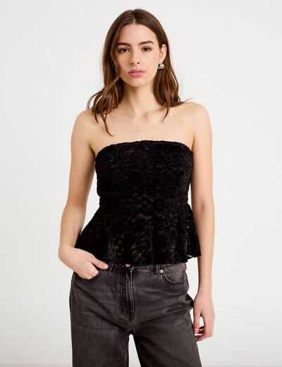 Top dentelle velours bretelles amovibles noir femme