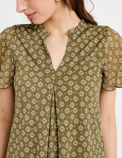 Blouse droite longue manches courtes vert femme