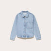 Surchemise denim broderies fleurs bleu fonc&eacute; femme