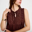 Blouse sans manches col v marron femme