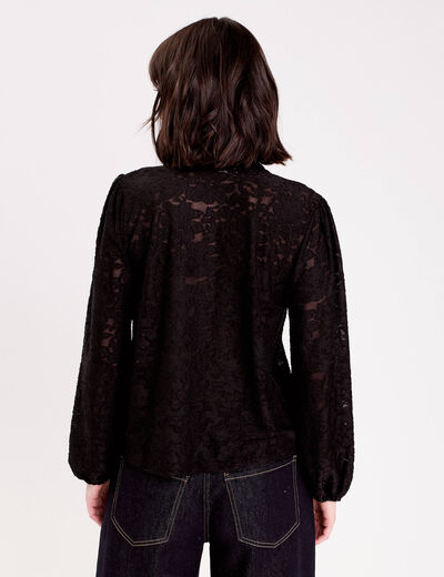 Blouse col lavalli&egrave;re noir femme