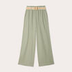 Pantalon large ceintur&eacute; contenant du lin vert kaki femme