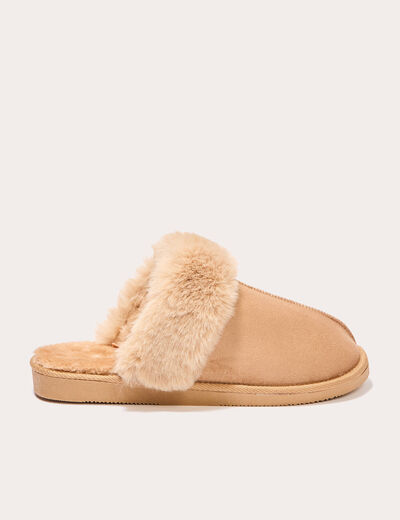 Chaussons fausse fourrure sable femme