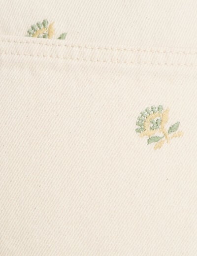 Jean wide leg broderie taille haute denim blanc femme