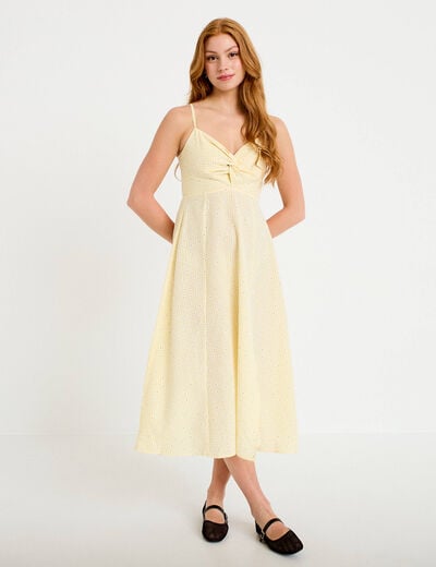 Robe &eacute;vas&eacute;e 3/4 &agrave; fines bretelles jaune clair femme