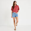 T-shirt col rond manches courtes brod&eacute; vieux rose femme