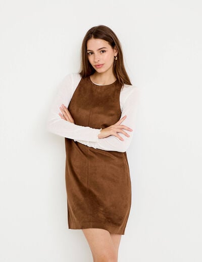 Robe courte droite sans manches marron femme