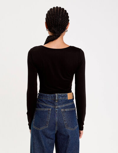 Body thermique col rond manches longues noir femme