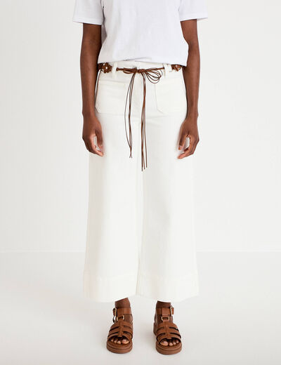 Jean wide leg cropped ceinture amovible denim blanc femme