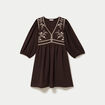 Robe droite courte col v manches 3/4 marron fonc&eacute; femme