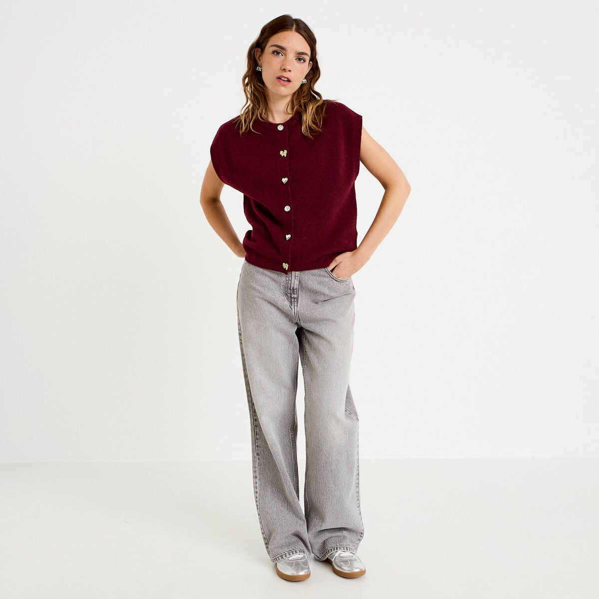 Gilet ample sans manches bordeaux femme