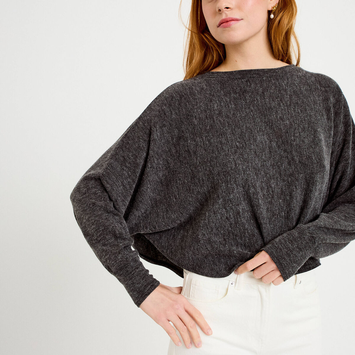 Cape boyfriend cropped col rond gris fonc&eacute; femme