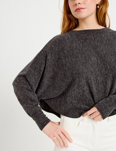 Cape boyfriend cropped col rond gris fonc&eacute; femme