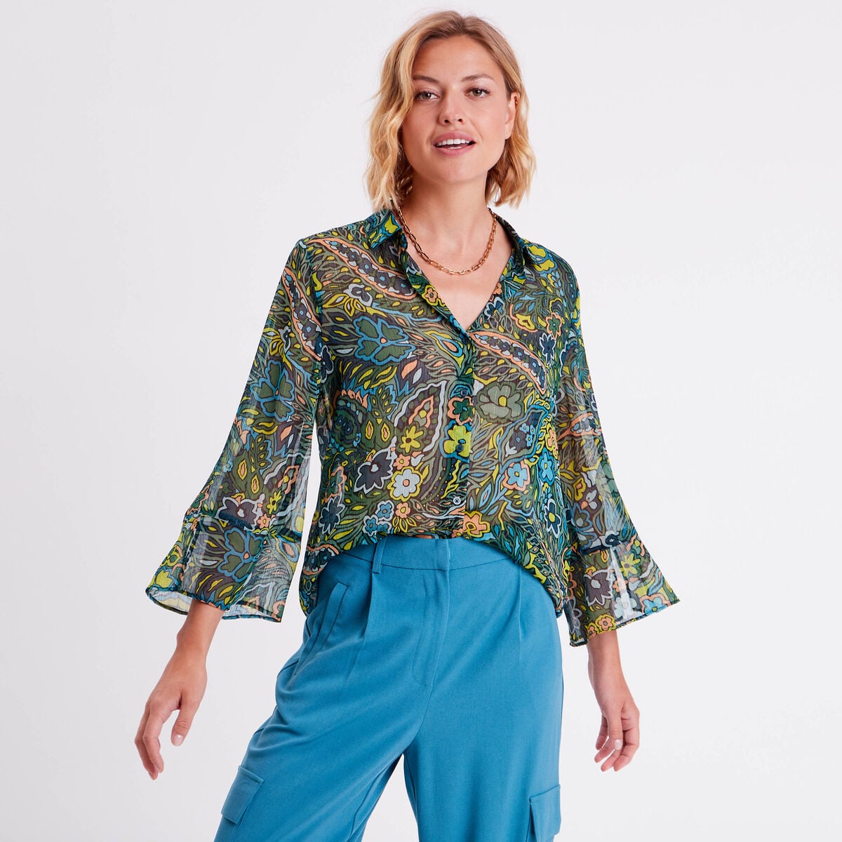 Chemise manches 3/4 noir femme