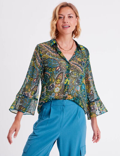 Chemise manches 3/4 noir femme