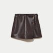 Jupe-short courte en similicuir marron fonc&eacute; femme