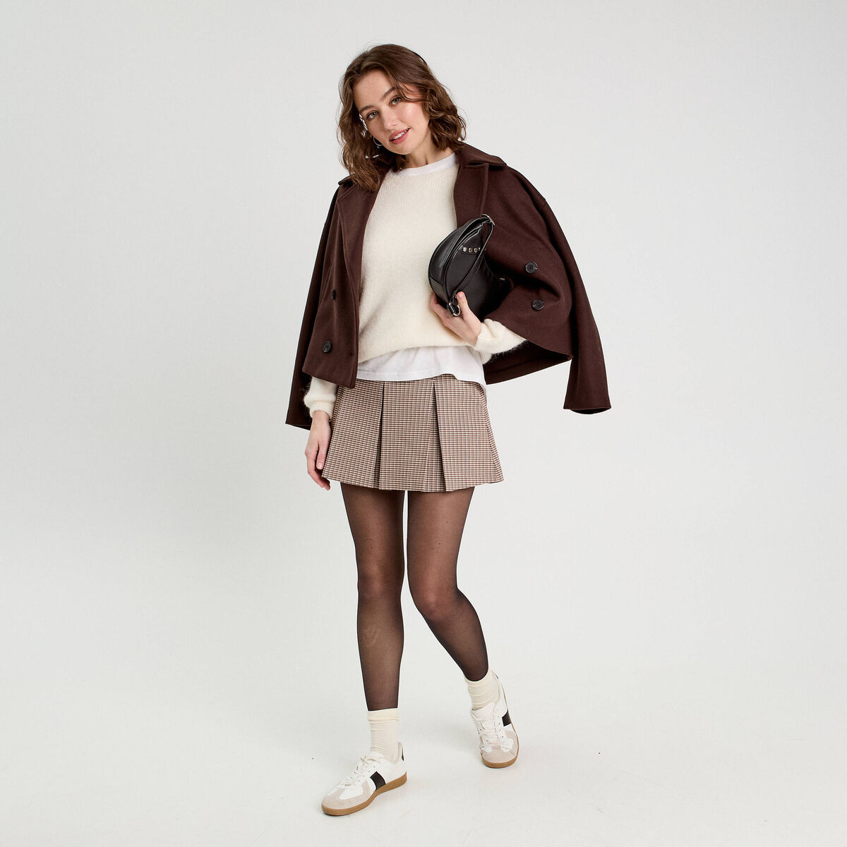 Jupe &eacute;vas&eacute;e pliss&eacute;e beige femme