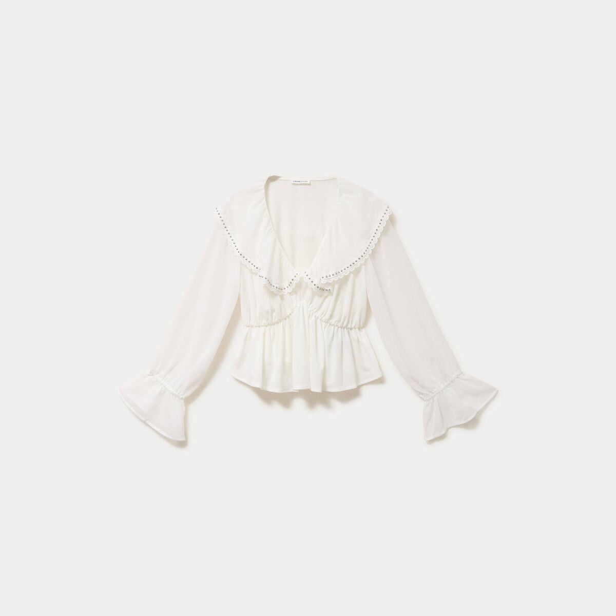 Blouse col claudine bas resserr&eacute; ecru femme