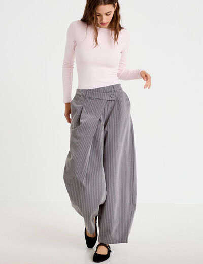 Pantalon barrel taille basse gris femme