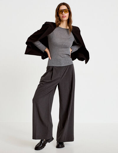 Pantalon large &agrave; pinces gris femme
