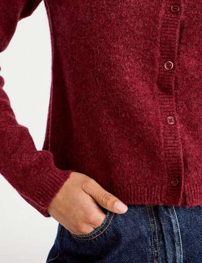 Gilet boutonn&eacute; manches longues rouge fonc&eacute; femme