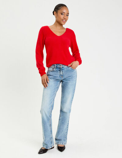 Pull d&eacute;tails coeur rouge femme