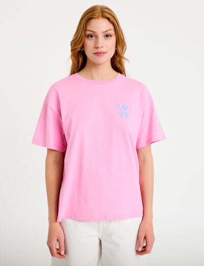 T-shirt droit col rond manches courtes rose corail femme