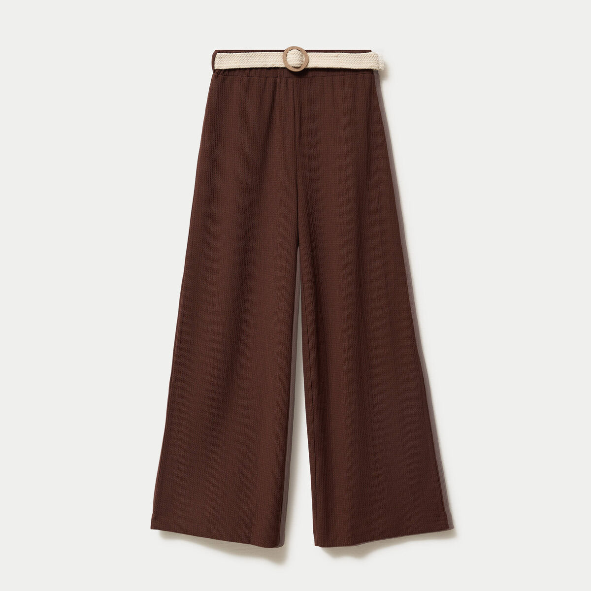 Pantalon large fluide ceintur&eacute; marron fonc&eacute; femme