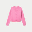Gilet col rond manches longues avec lien rose clair femme