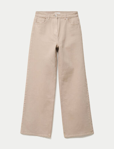 Jean wide leg taille haute beige femme
