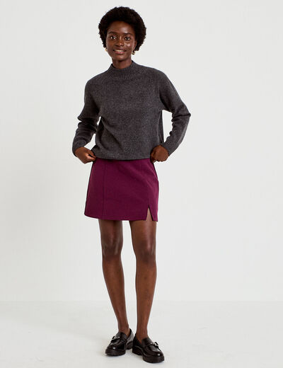 Pull col montant manches longues gris fonc&eacute; femme