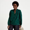 Blouse droite col rond manches longues vert fonc&eacute; femme