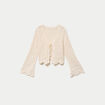 Gilet col v manches longues avec noeuds ecru femme